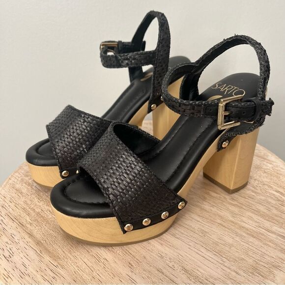 Franco Sarto Wally Woven Platform Ankle Strap Heels Size 6.5 Black NWOB - Picture 1 of 5